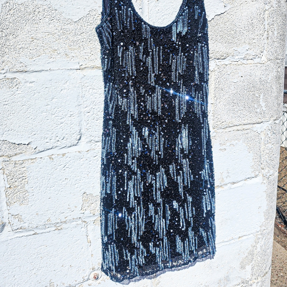 Pisarro Nights Black Beaded Sequin Cocktail Dress Size8 Sleeveless Evening Party